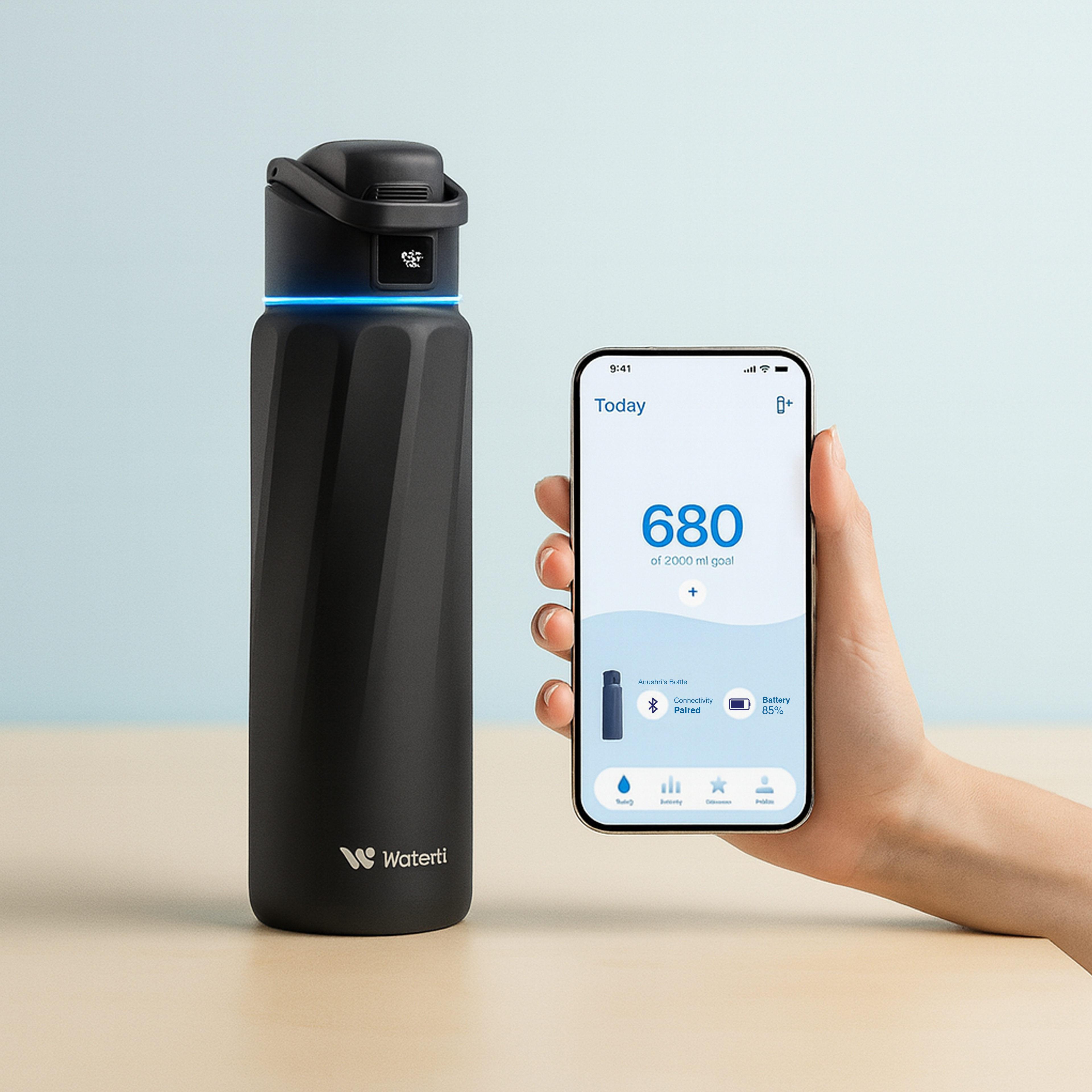 WaterH Boost Smart Bottle –  946 ml Hydration Tracker with App & LED