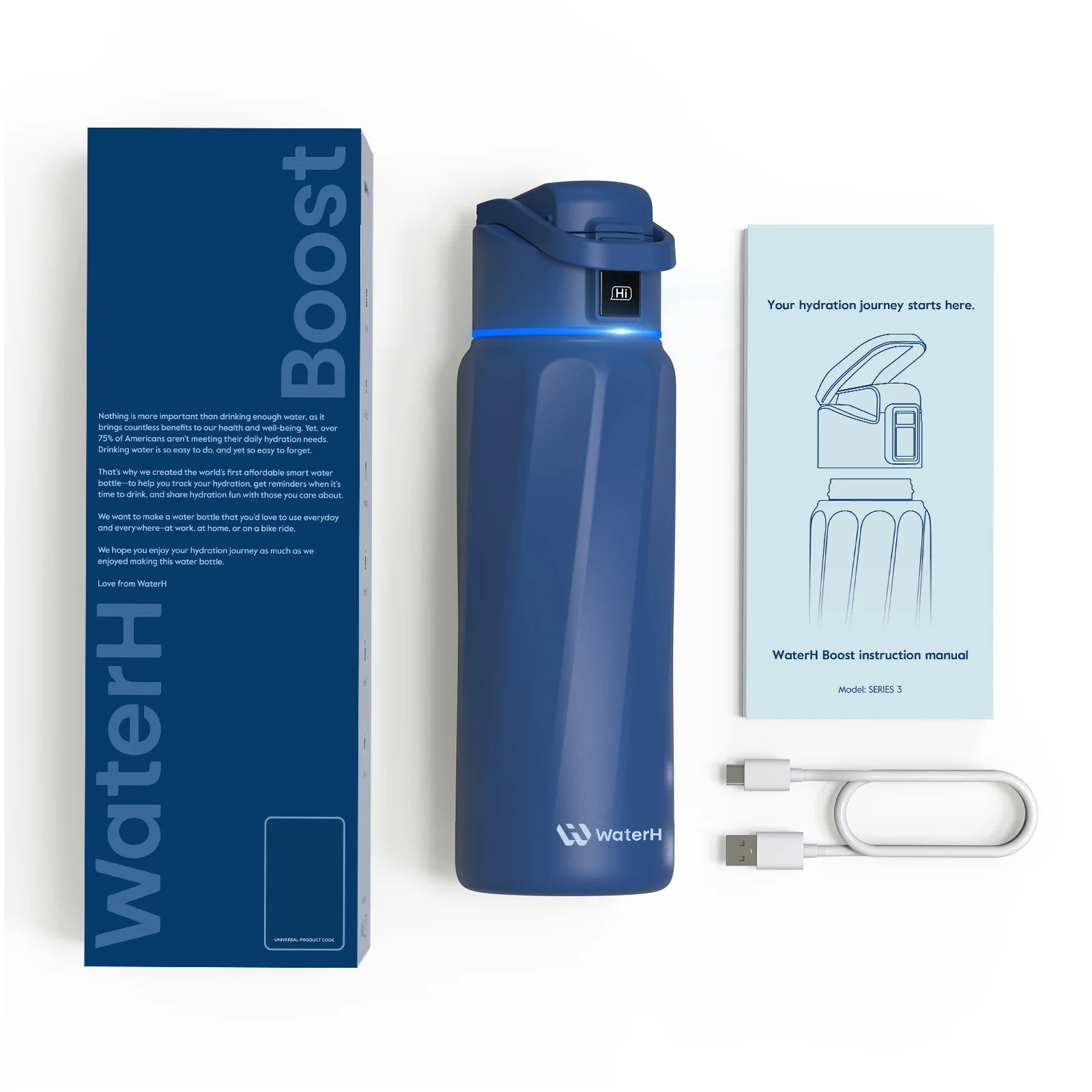WaterH Boost Smart Bottle –  946 ml Hydration Tracker with App & LED