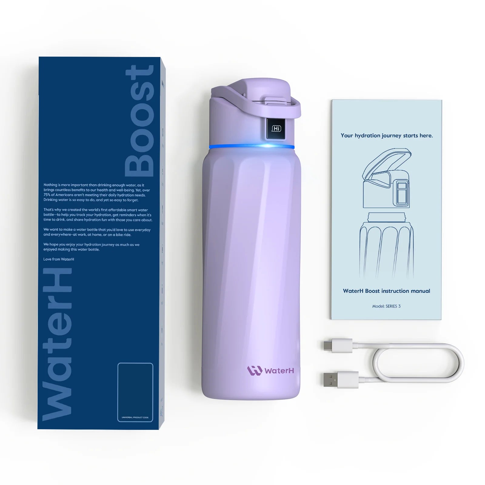 WaterH Boost Smart Bottle –  946 ml Hydration Tracker with App & LED